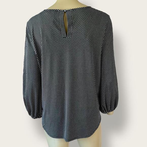 Adrianna Papell Polka Dots 3/4 Sleeve Relax Fit Top Blouse Size L Black & White - Picture 4 of 13